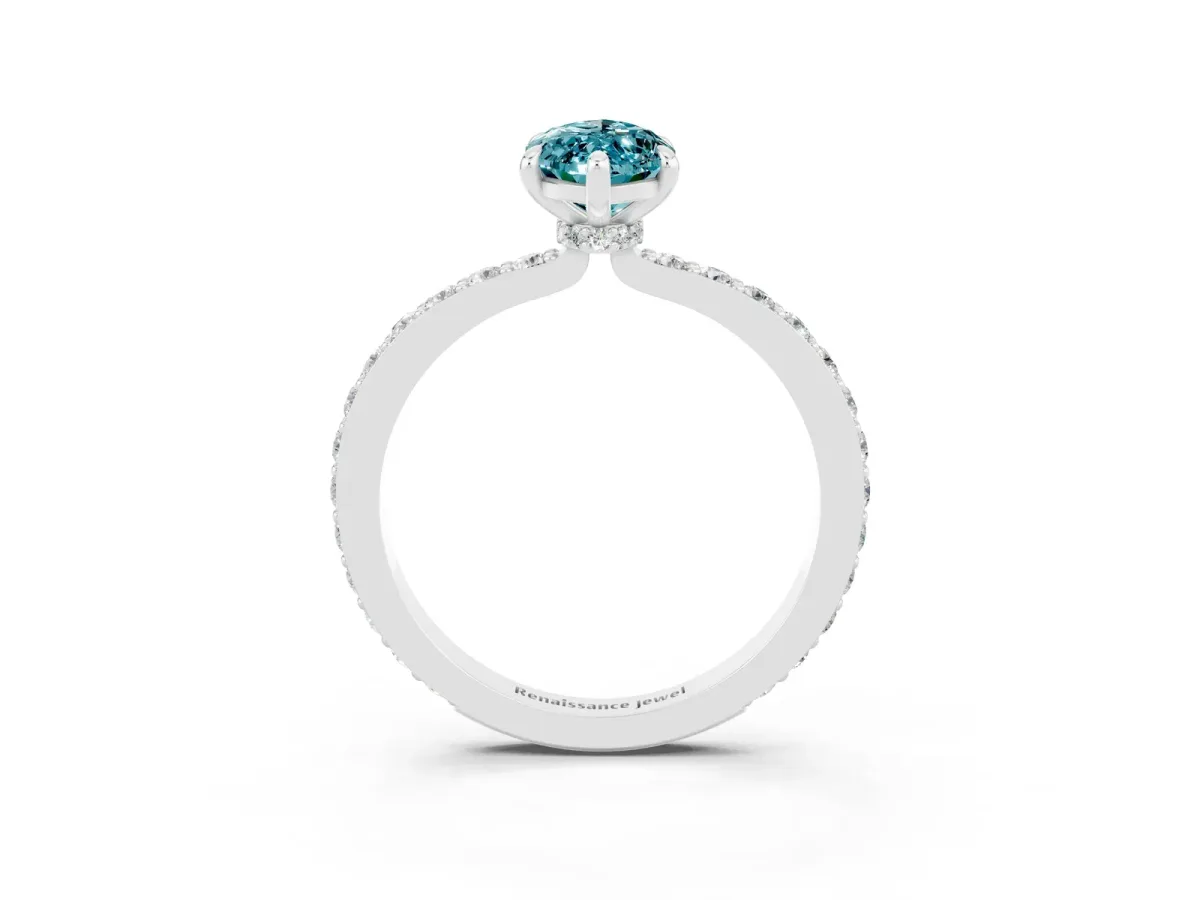 Marquise Cut Blue Topaz Solitaire Engagement Ring with Pavé Band and Four-Prong Setting White gold