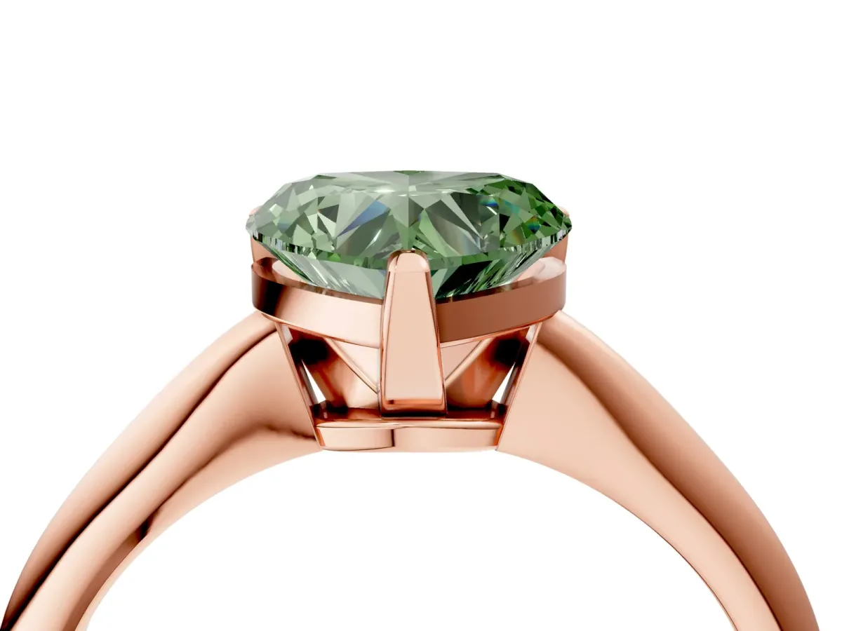 Fancy Green Heart Cut Diamond Solitaire Engagement Ring with Classic Band and Four-Prong Setting Rose gold