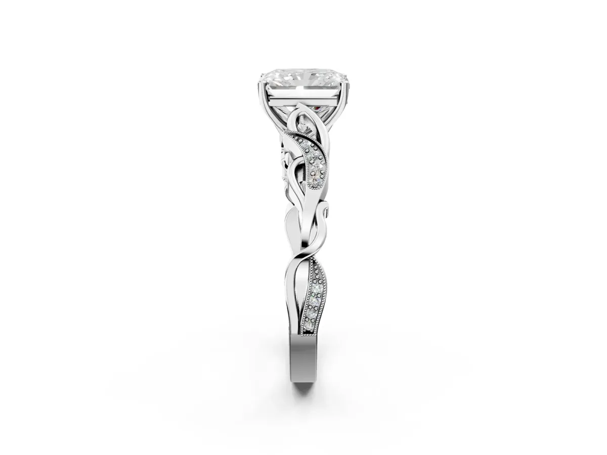 Radiant Cut Solitaire Vine Band with Milgrain Prong Setting Platinum