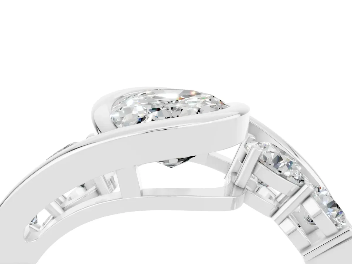 Bezel Set Oval Cut Moissanite Bypass Ring with Round Accents Silver
