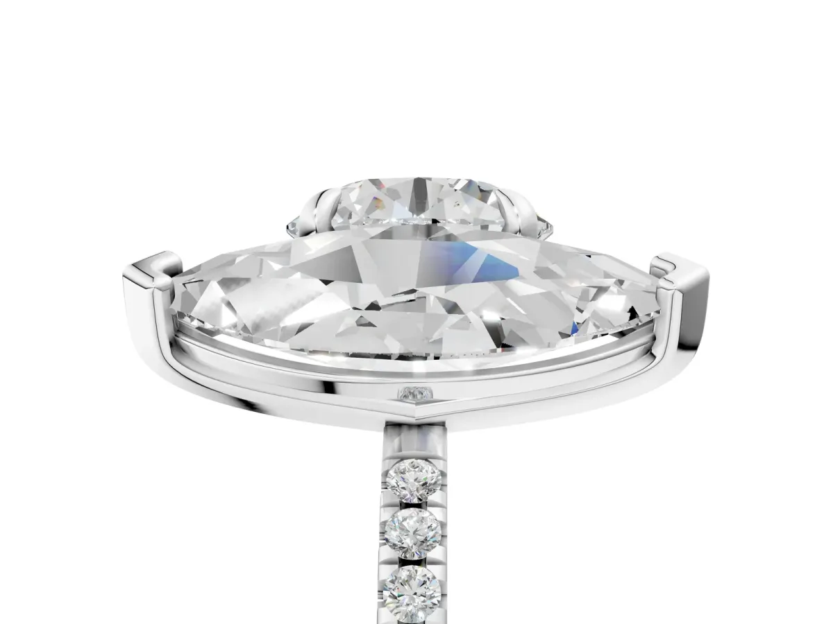 Round and Marquise Toi Moi Ring with Prong Setting and Pave Band Silver