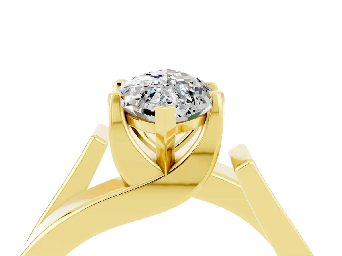 Modern Tension Set Marquise Cut Moissanite Solitaire Wide Band Ring Yellow gold