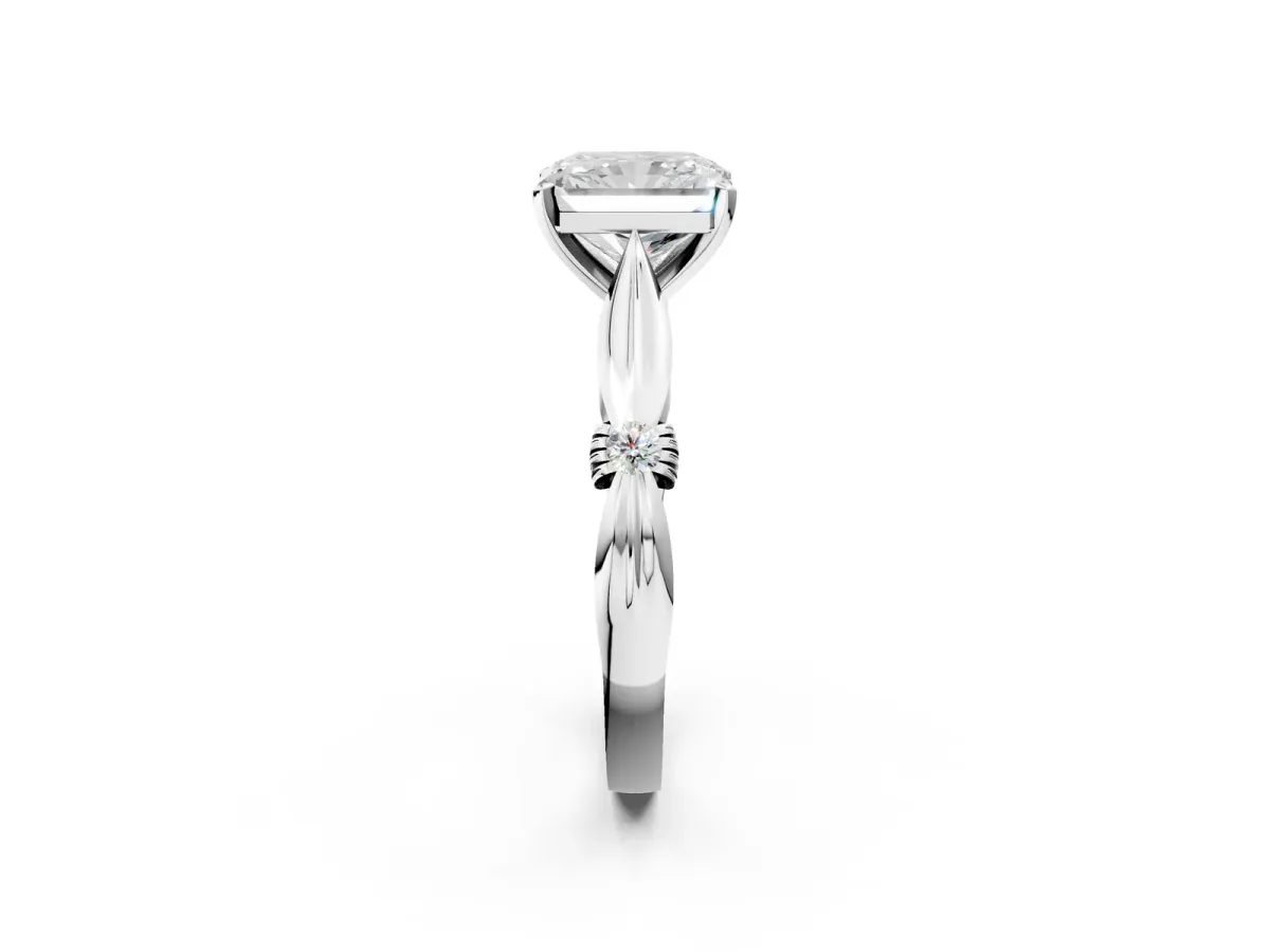 Radiant Cut Solitaire Diamond Twisted Band with Four-Prong Setting Platinum