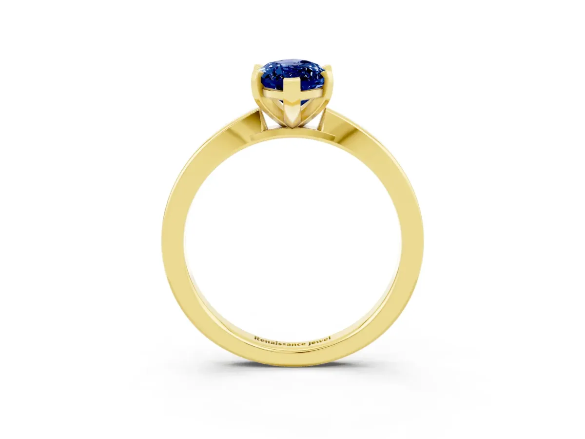 Marquise Cut Blue Sapphire Solitaire Engagement Ring with Classic Band and Four-Prong Setting Yellow gold
