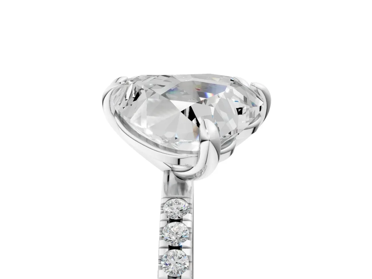 Emerald and Heart Toi Moi Ring with Prong Setting and Micro Pave Band Silver