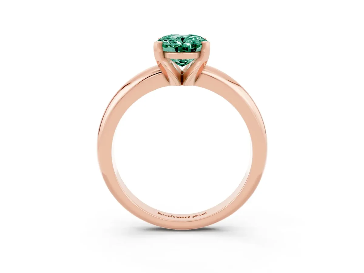 Oval Cut Green Sapphire Solitaire Engagement Ring with Round Band and Four-Prong Setting Rose gold