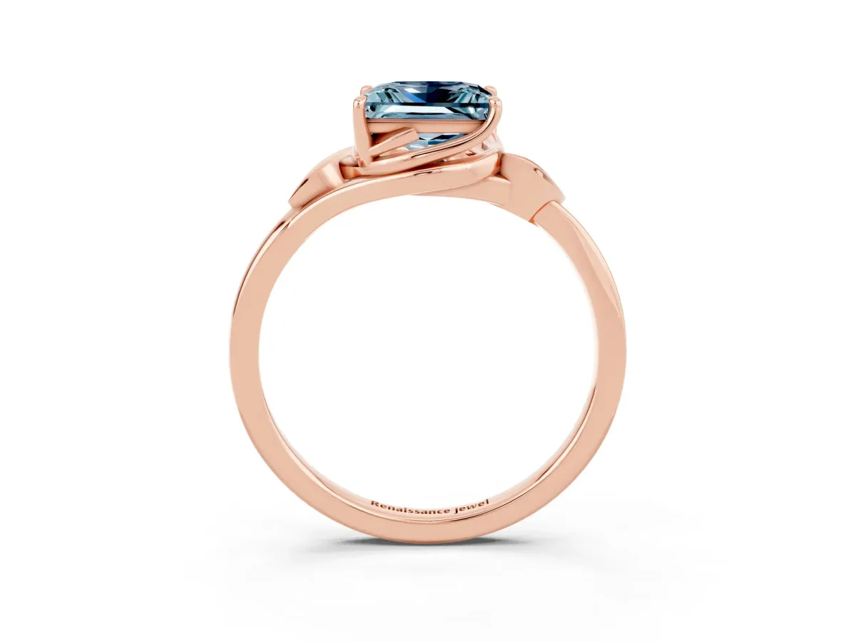 Princess Cut Aquamarine Solitaire Ring with Twist Band and Four-Prong Setting Rose gold