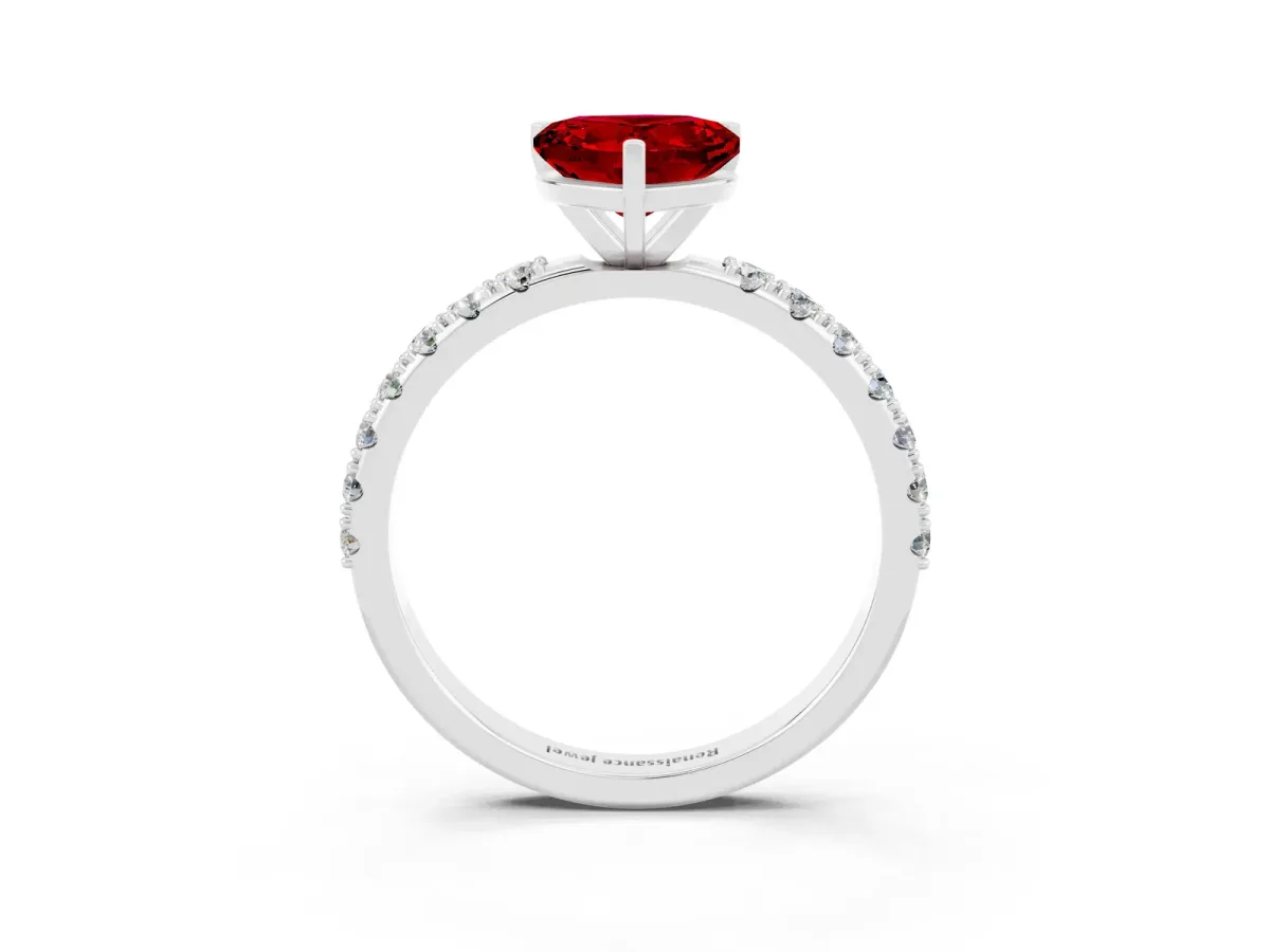 Heart Cut Ruby Solitaire Pavé Band with Four-Prong Setting Silver