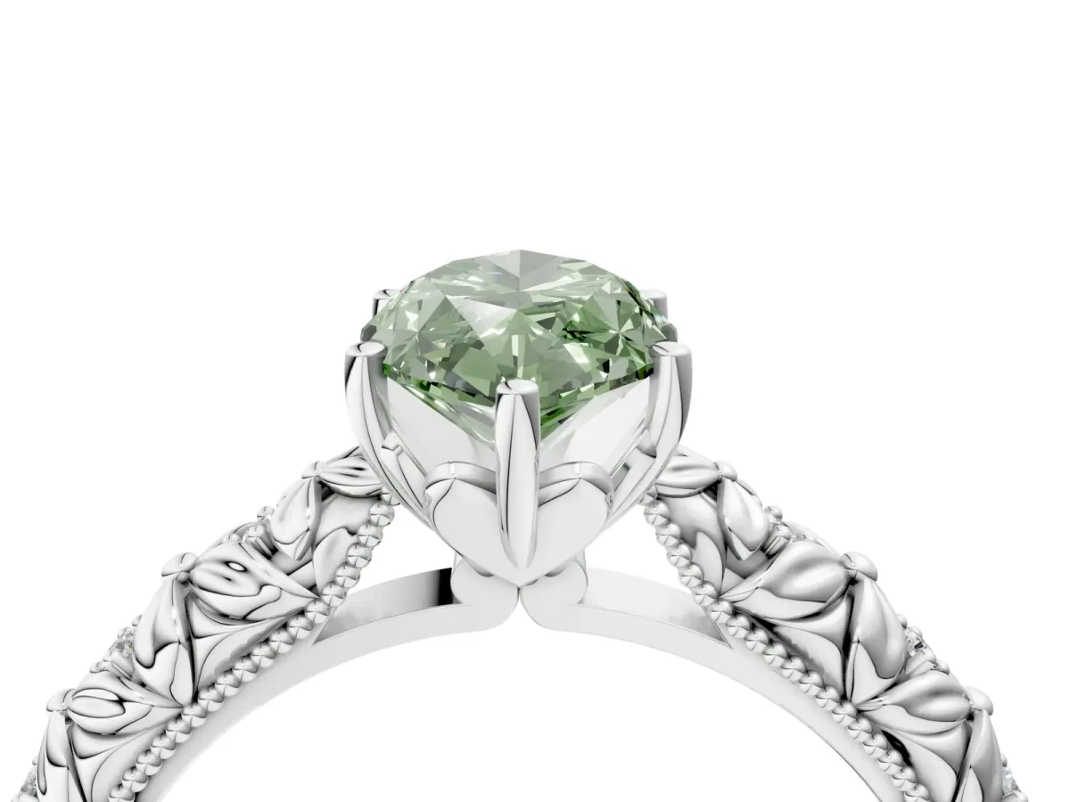 Fancy Green Marquise Cut Solitaire Floral Milgrain Engagement Ring Silver