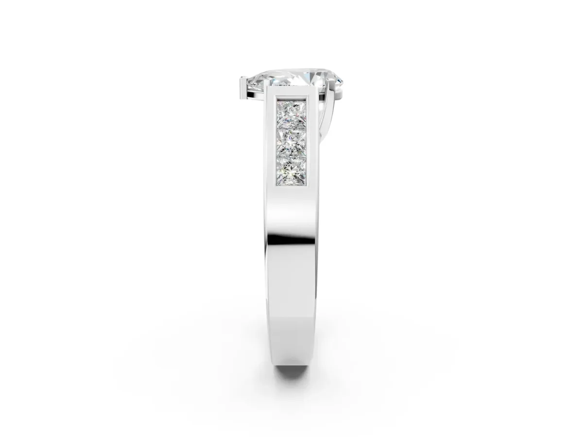 Pear Cut Cut Channel Set Solitaire Ring with Four-Prong Setting White gold