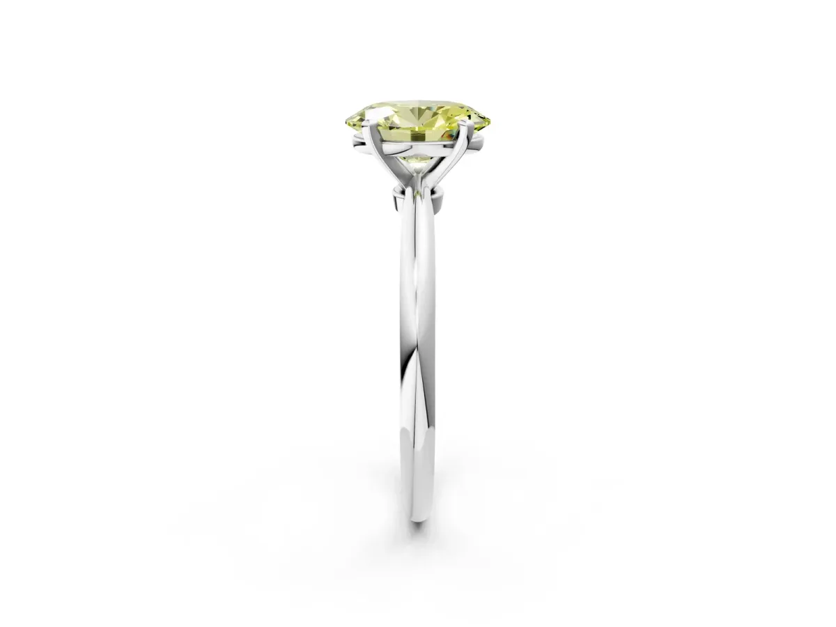 Fancy Yellow Oval Cut Diamond Solitaire Ring with Six-Prong Setting and Classic Band Silver