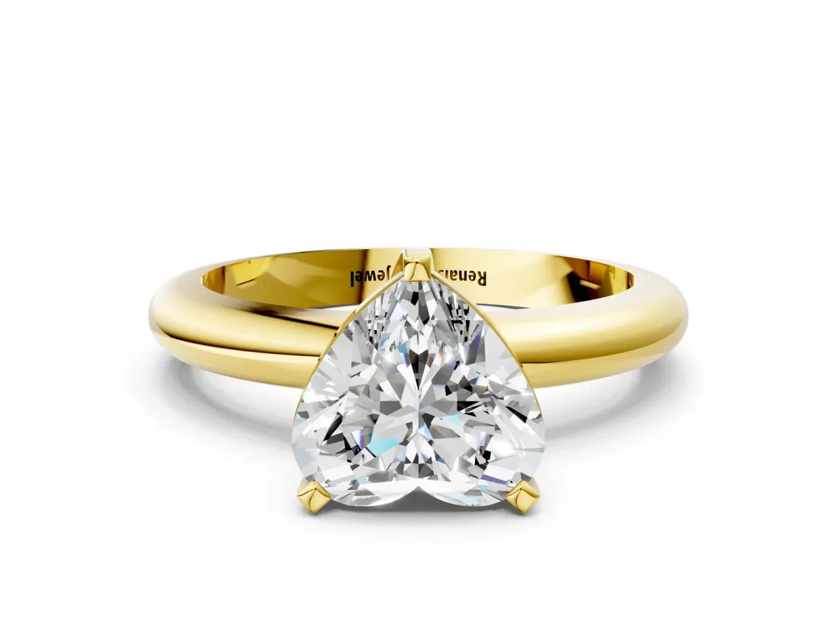 Heart Cut Diamond Solitaire Engagement Ring with Round Band and Four-Prong Setting Yellow gold