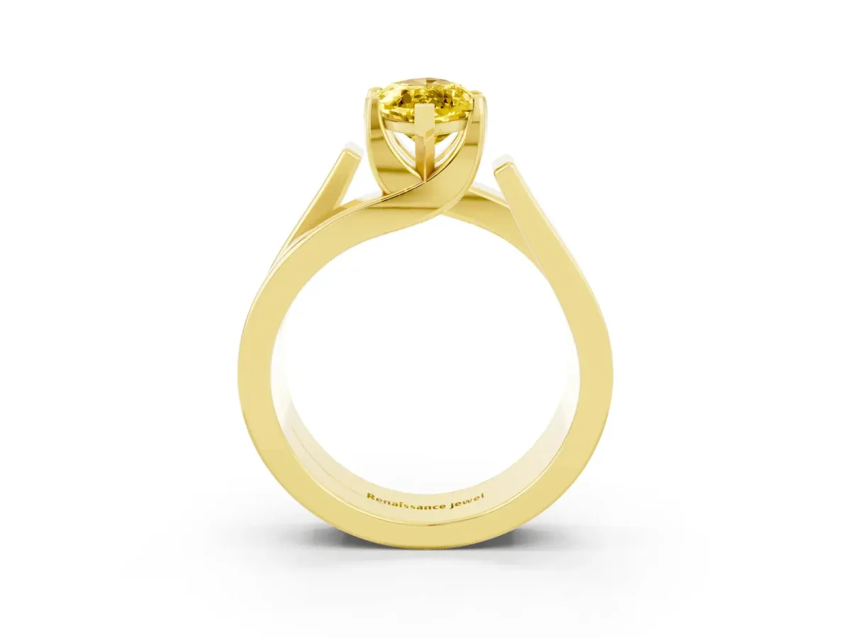 Modern Tension Set Marquise Cut Yellow Sapphire Solitaire Wide Band Ring Yellow gold