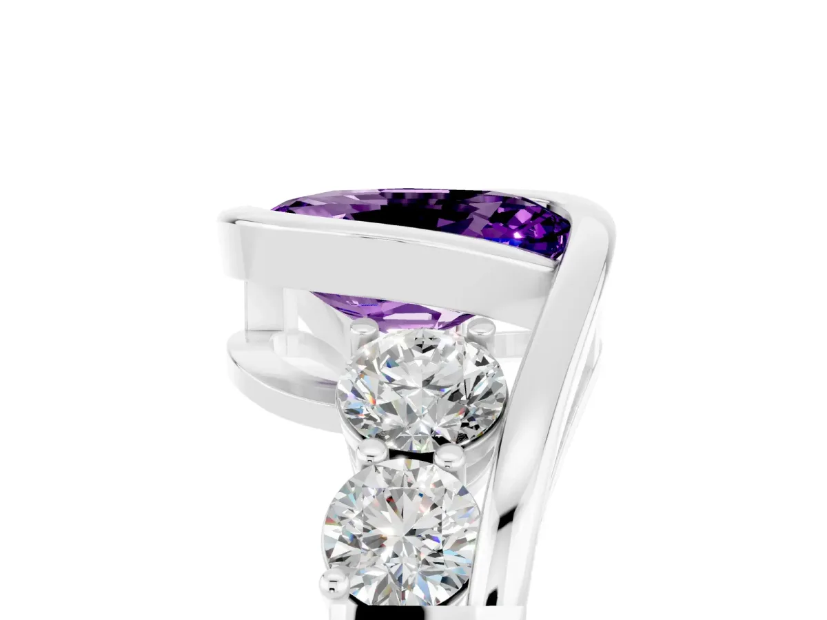 Bezel Set Oval Cut Amethyst Bypass Ring with Round Accents Silver