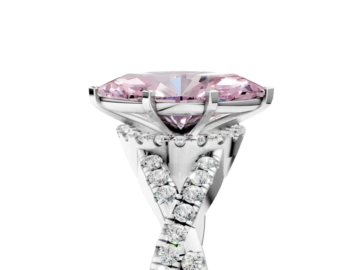 Fancy Pink Marquise Cut Diamond Halo Twist Band Solitaire Prong Setting Ring White gold