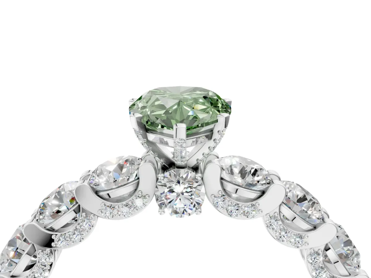 Fancy Green Pear Cut Diamond Side Stone Engagement Ring with Four-Prong Setting White gold