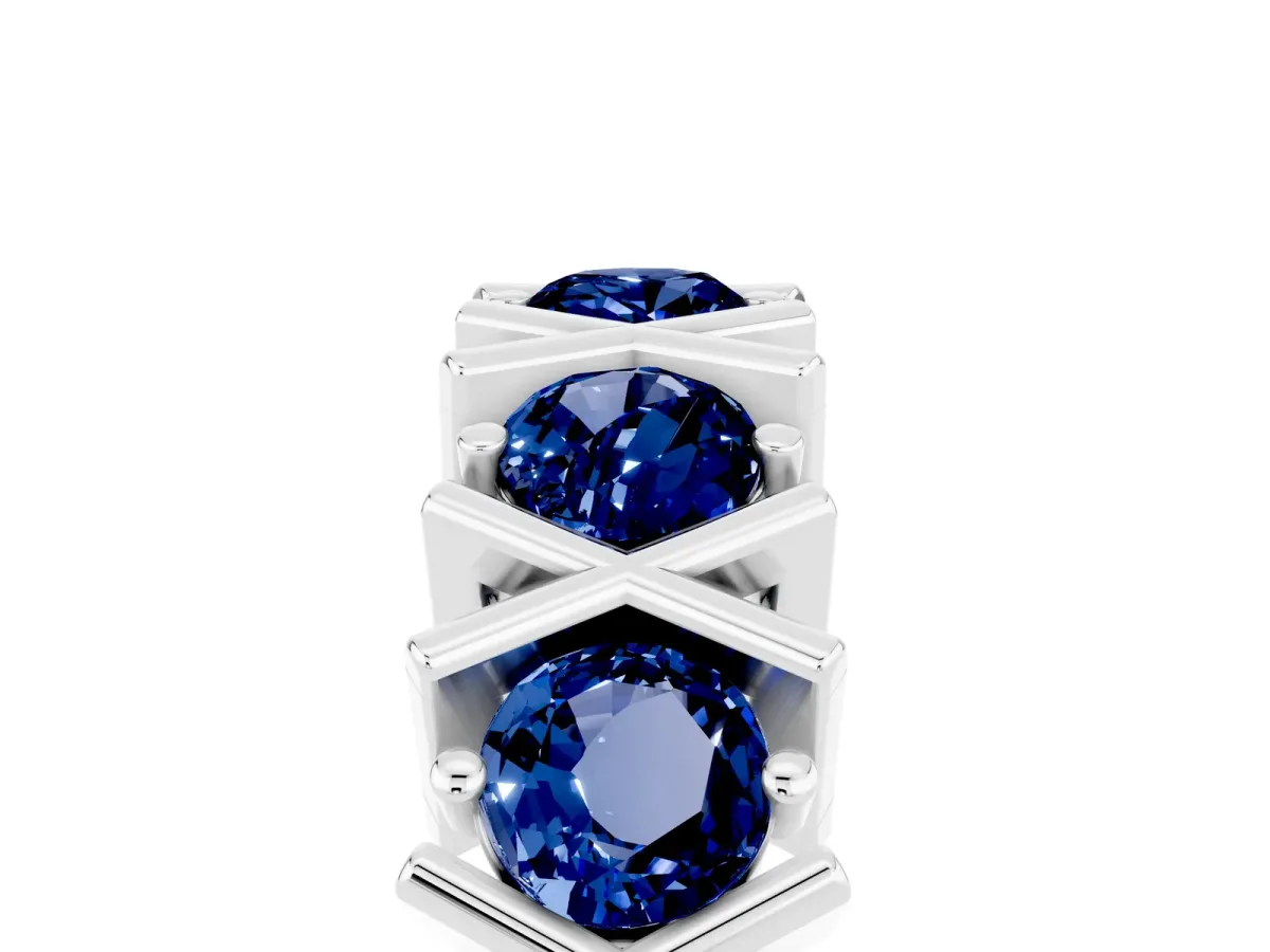 Round Blue Sapphire Channel Set Band with X-Prong Detail White gold