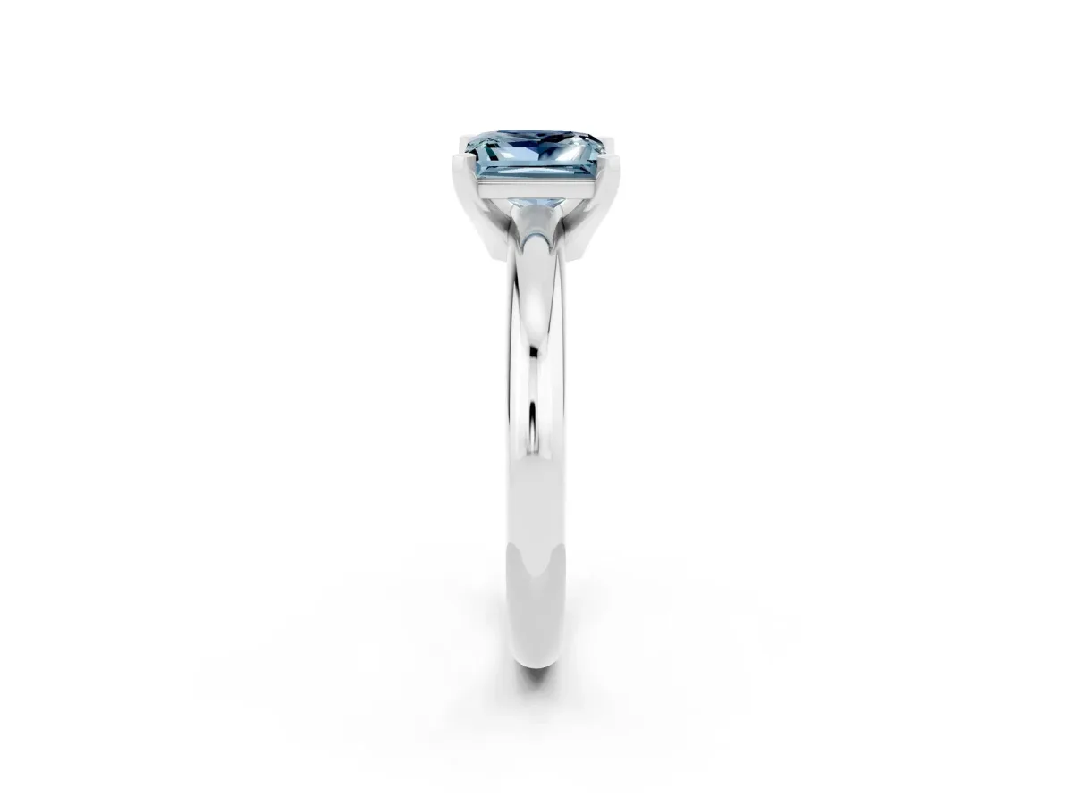 Princess Cut Aquamarine Solitaire Engagement Ring with Round Band and Four-Prong Setting White gold