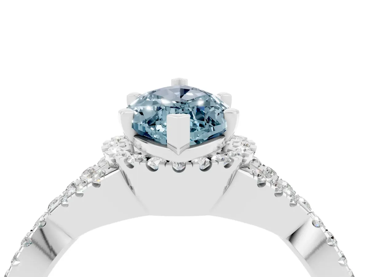 Marquise Cut Aquamarine Halo Twist Band Solitaire Prong Setting Ring White gold