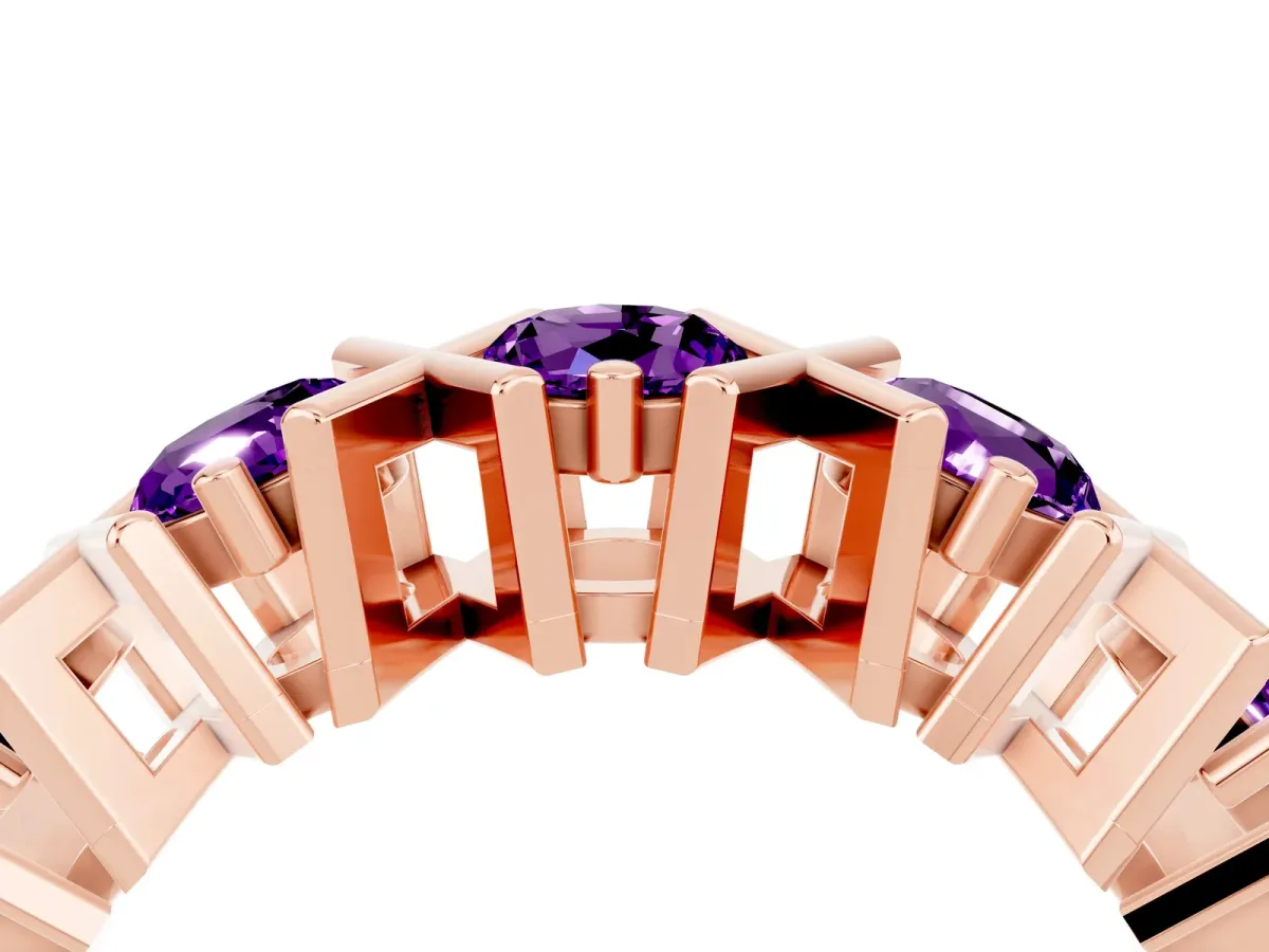 Round Amethyst Channel Set Band with X-Prong Detail Rose gold