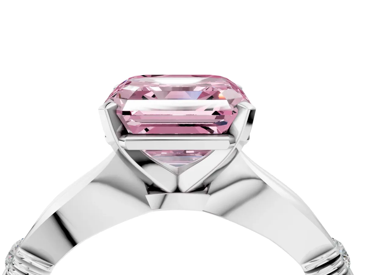 Fancy Pink Asscher Cut Solitaire Diamond Twisted Band with Four-Prong Setting Platinum