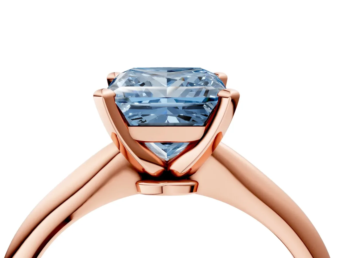 Fancy Blue Princess Cut Diamond Solitaire Engagement Ring with Classic Band and Four-Prong Setting Rose gold