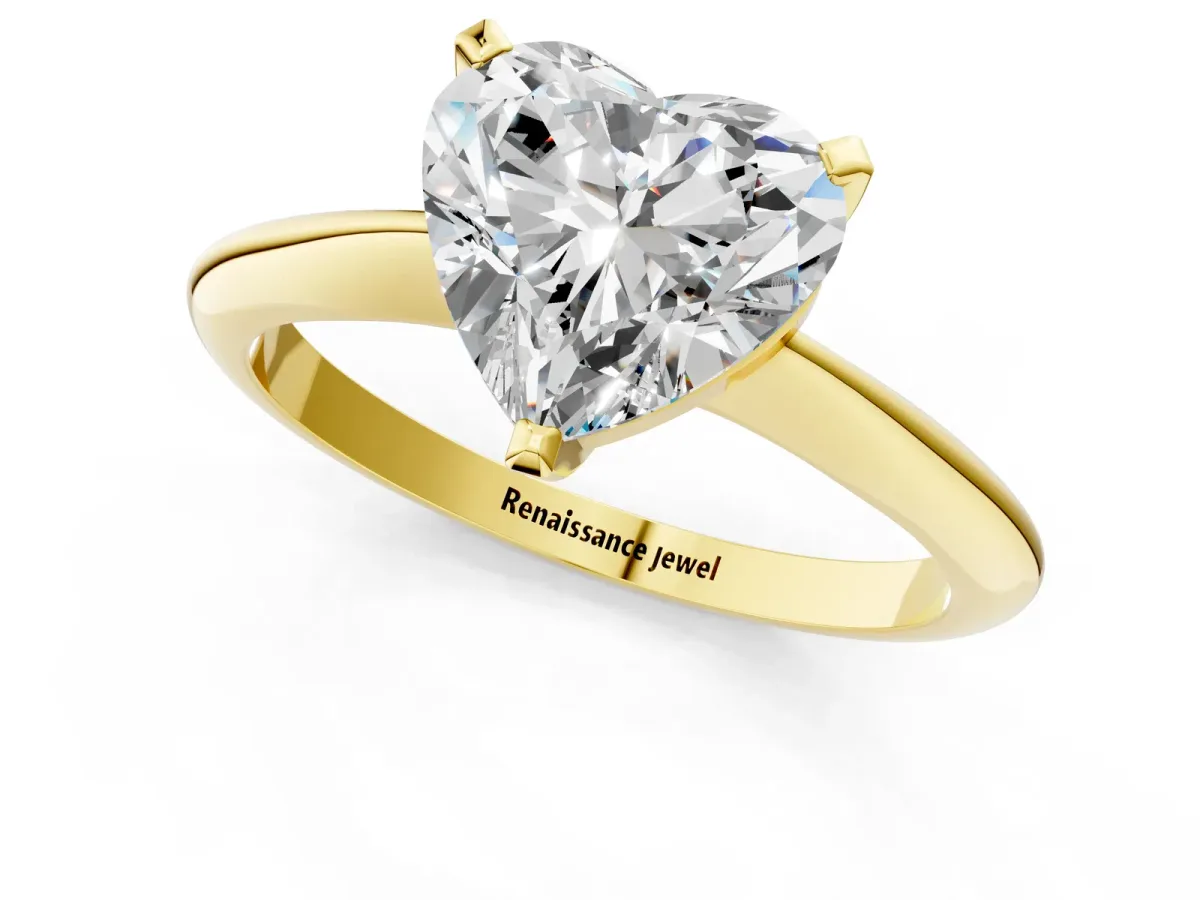 Heart Cut Diamond Solitaire Engagement Ring with Classic Band and Four-Prong Setting Yellow gold