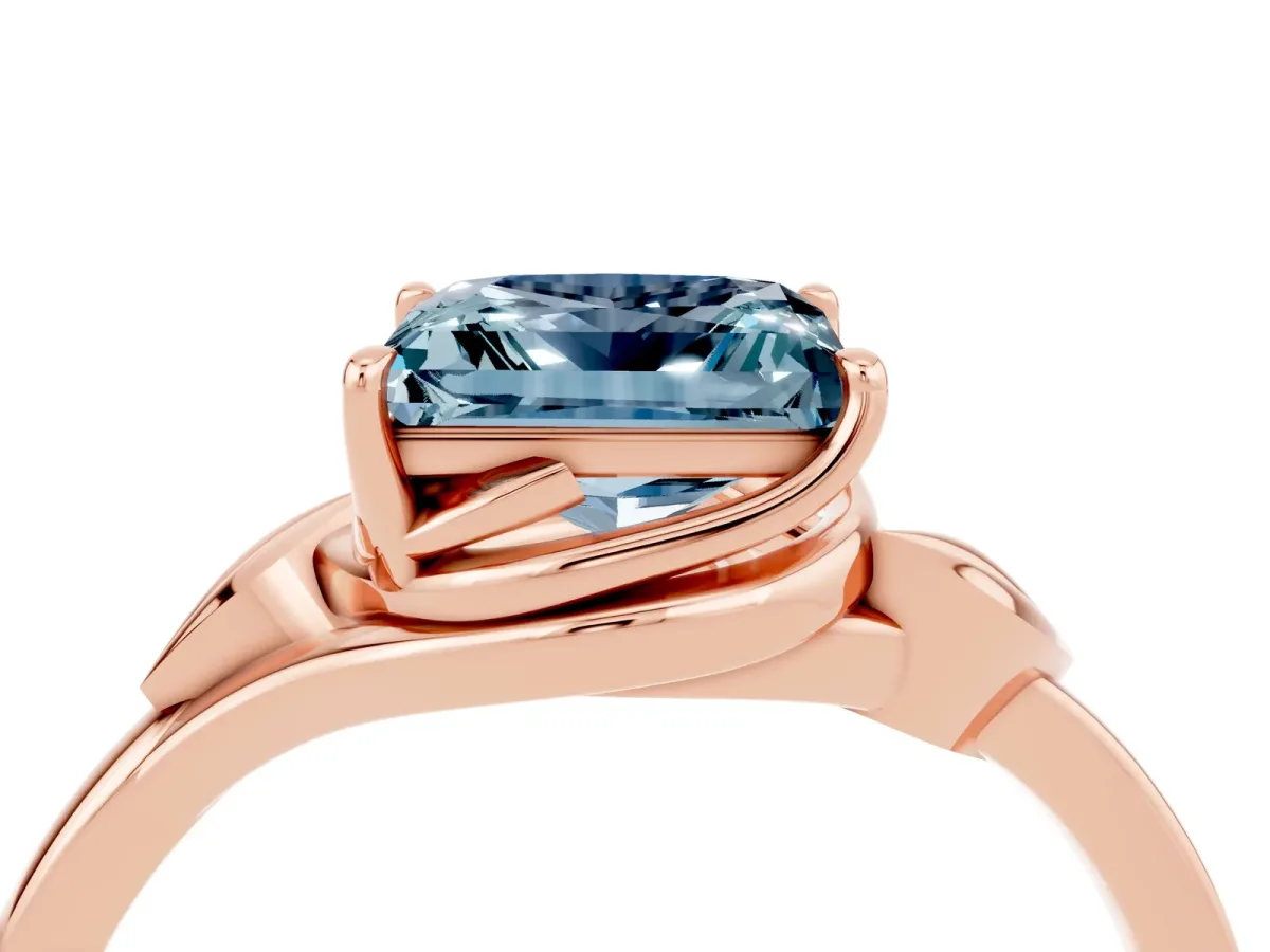 Princess Cut Aquamarine Solitaire Ring with Twist Band and Four-Prong Setting Rose gold