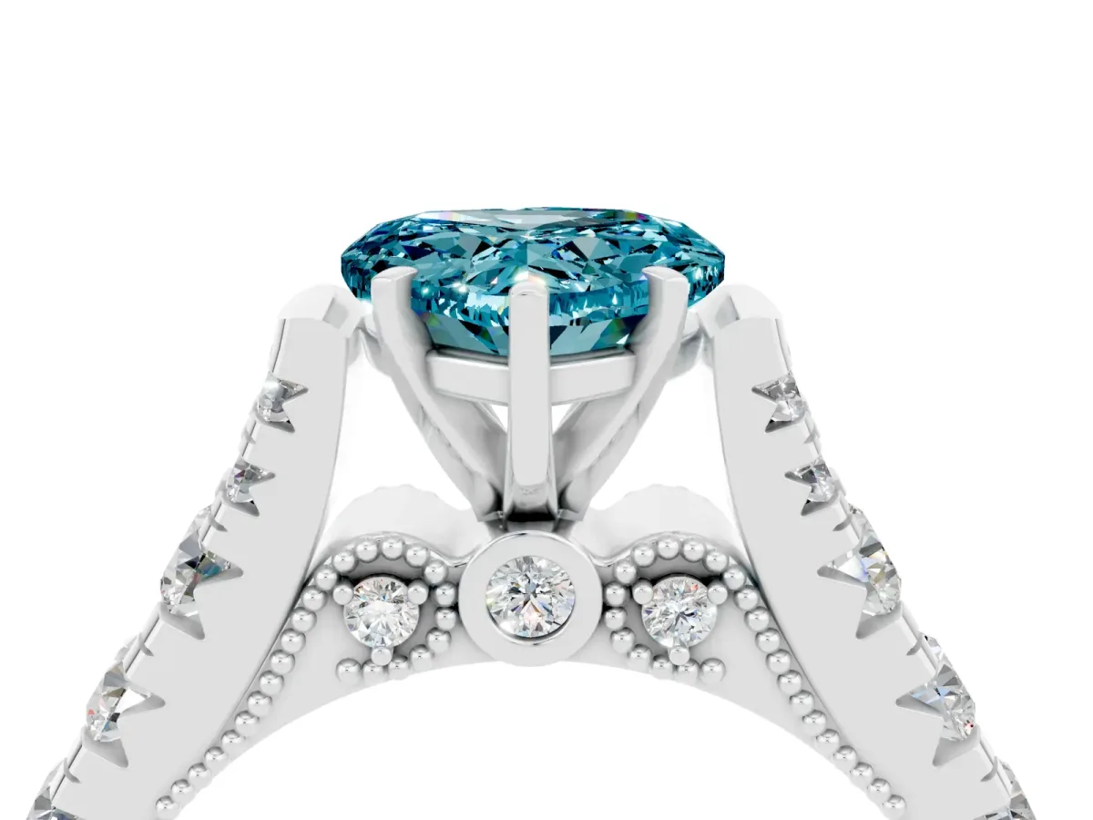 Heart Cut Blue Topaz Classic Solitaire Ring with Pavé Band and Four-Prong Setting White gold