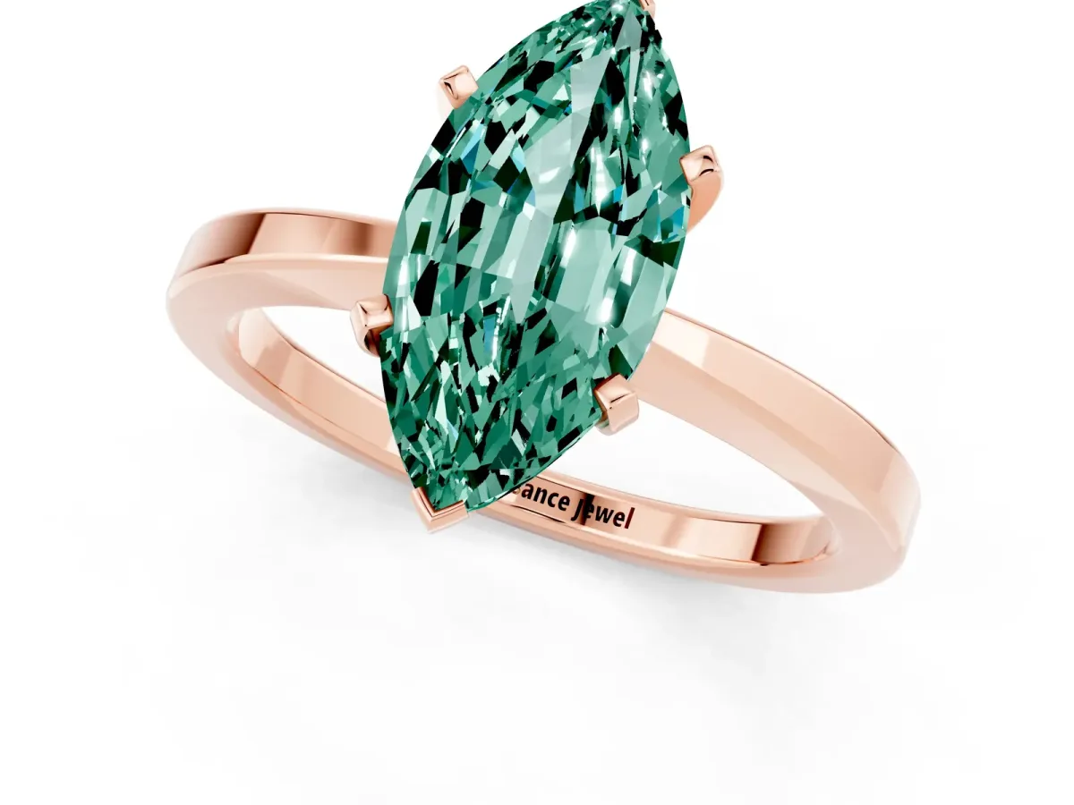 Marquise Cut Green Sapphire Solitaire Engagement Ring with Classic Band and Four-Prong Setting Rose gold