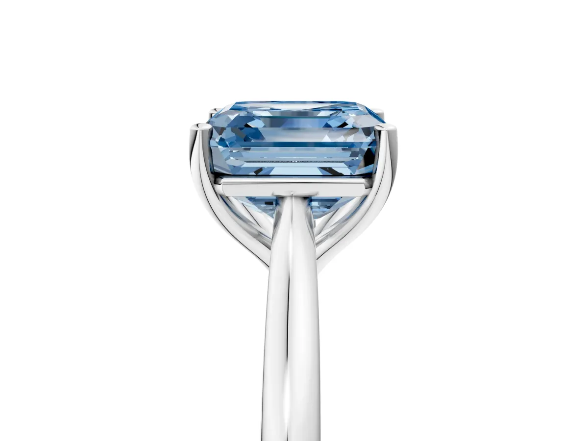 Fancy Blue Asscher Cut Cut Solitaire Ring with Cathedral Band and Four-Prong Setting Platinum