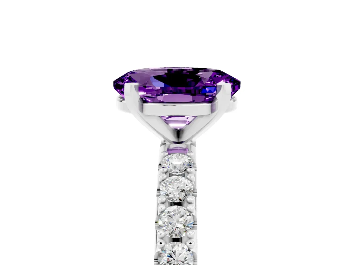 Oval Cut Amethyst Solitaire Pavé Band with Four-Prong Setting Silver