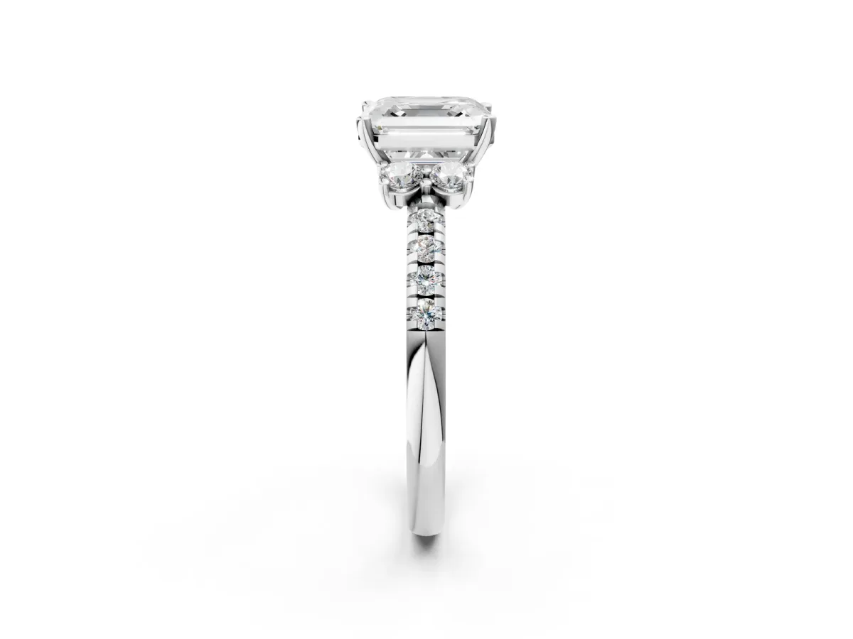 Asscher Cut Diamond Three-Stone Pave Band with Four-Prong Setting Platinum