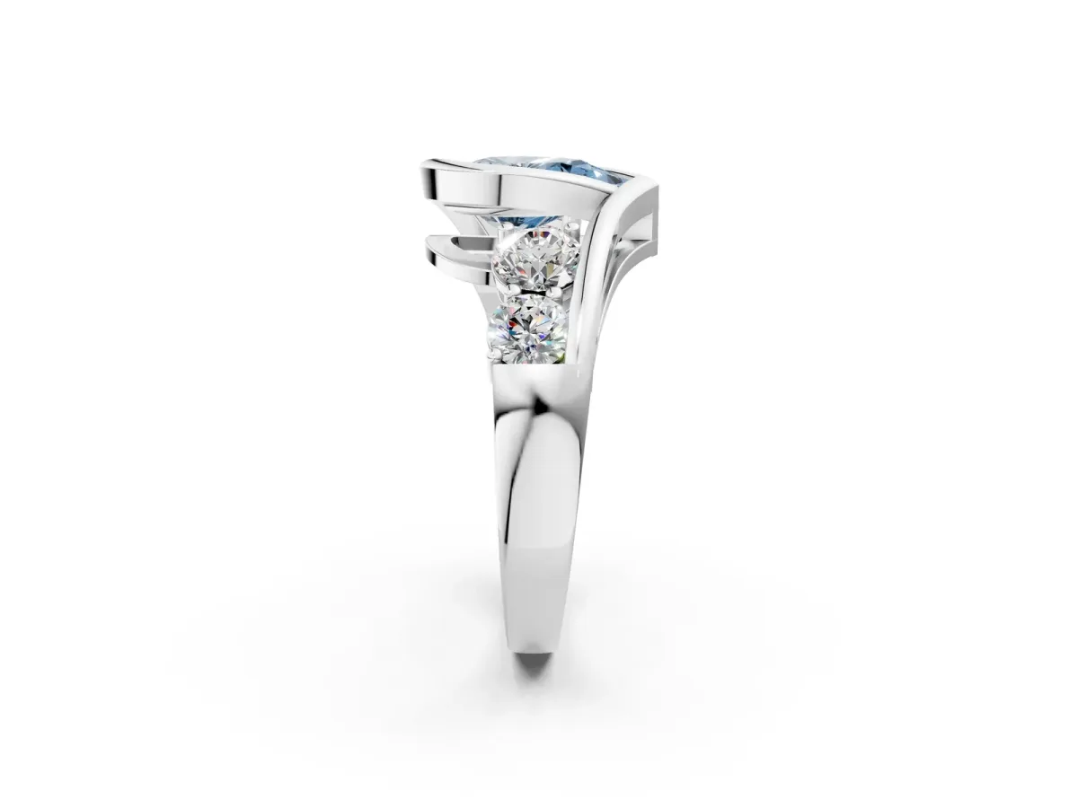Fancy Blue Bezel Set Pear Cut Diamond Bypass Ring with Round Accents Platinum