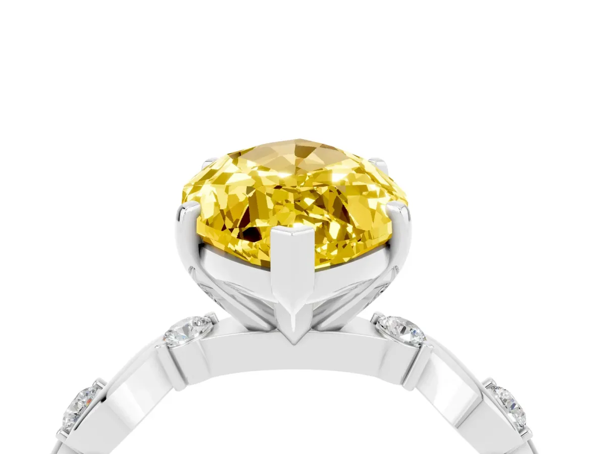 Marquise Cut Yellow Sapphire Solitaire Twisted Band with Round Accents and Prong Setting Platinum