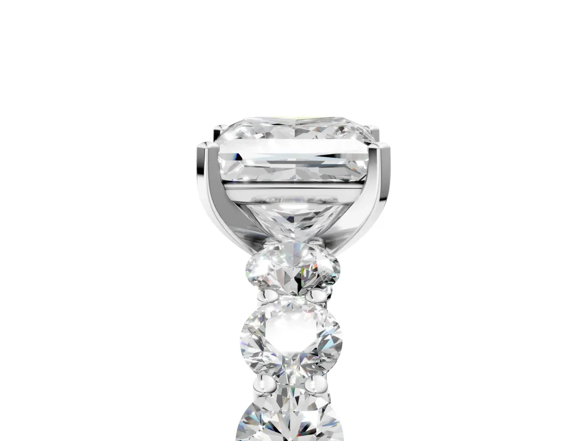 Princess Cut Diamond Prong Setting with Side Stones on a Pave Band White gold