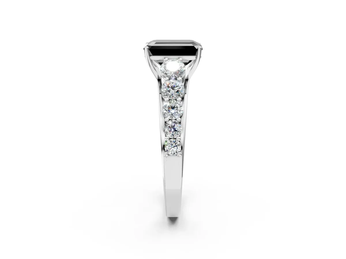 Fancy Black Emerald Cut Brilliant Diamond Pavé Band with Six-Prong Setting Silver