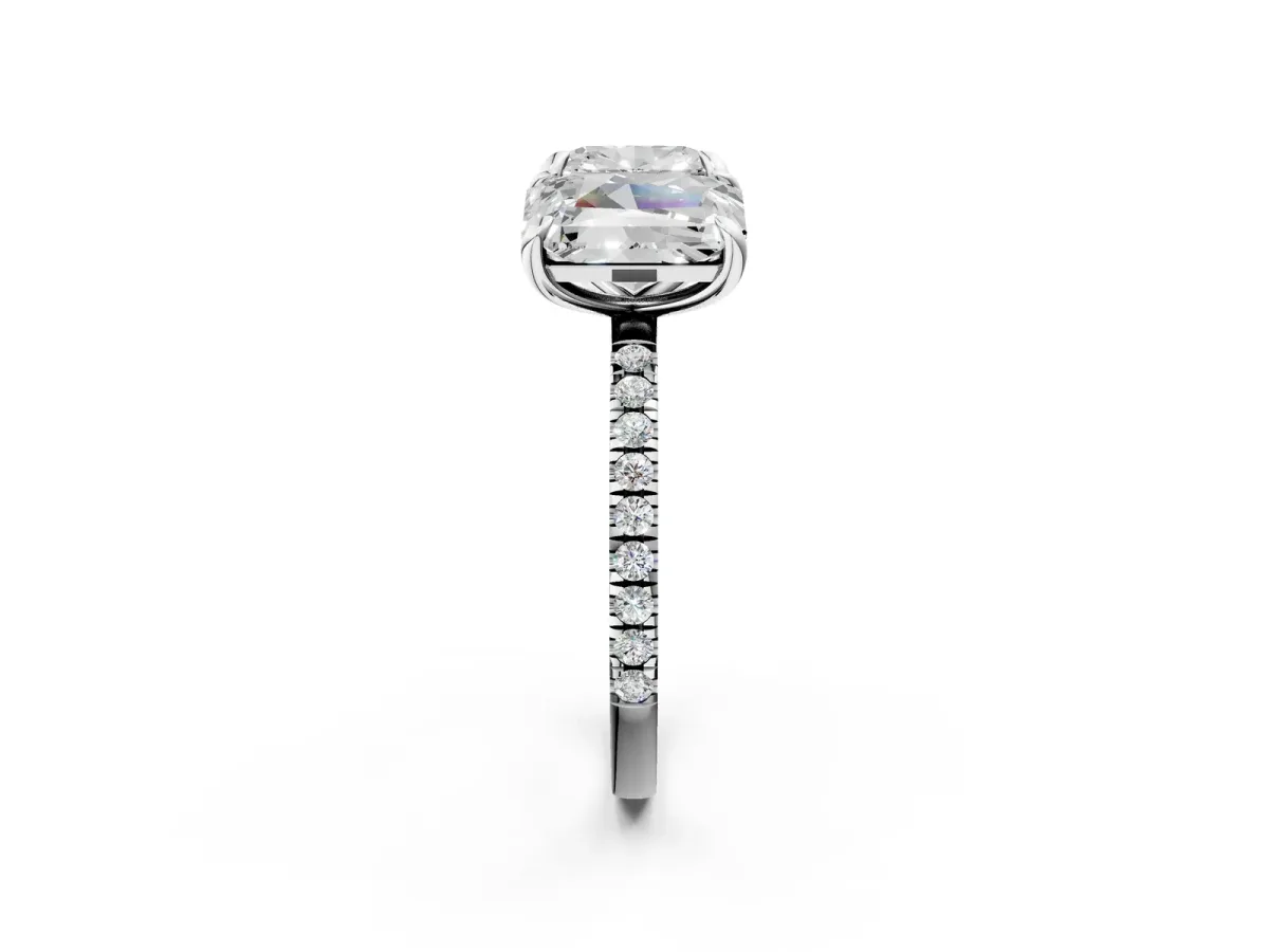 Cushion and Radiant Toi Moi Ring with Prong Setting and Micro Pave Band Silver