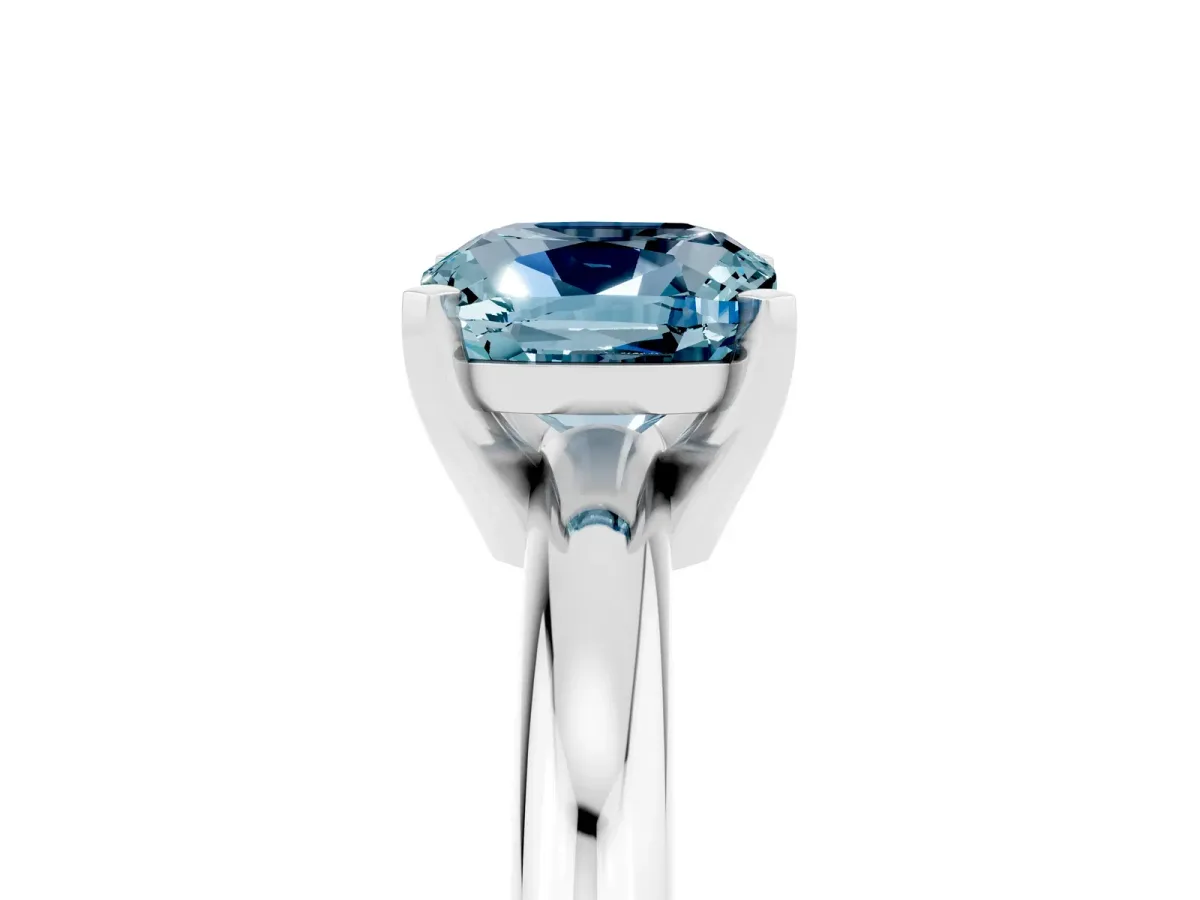 Cushion Cut Aquamarine Solitaire Engagement Ring with Round Band and Four-Prong Setting White gold