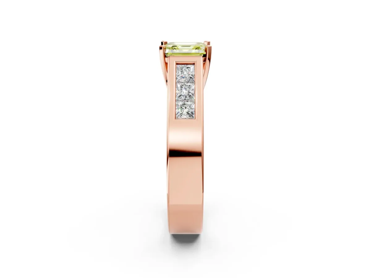 Fancy Yellow Asscher Cut Cut Channel Set Solitaire Ring with Four-Prong Setting Rose gold