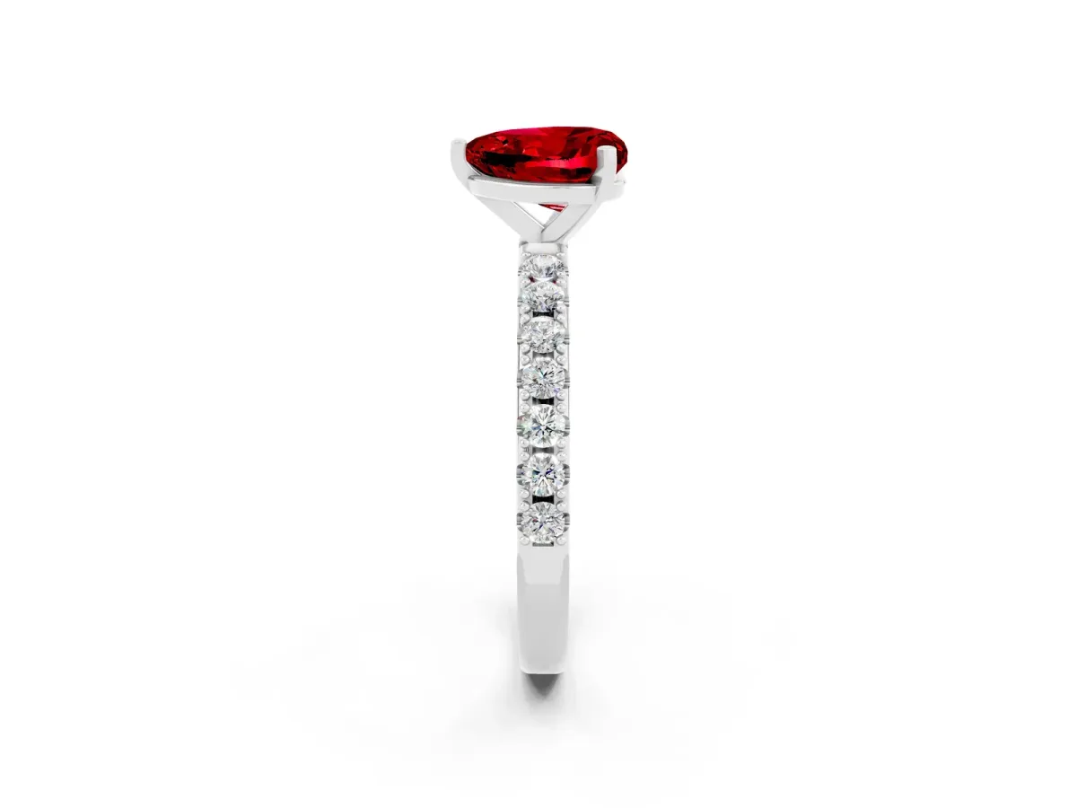 Heart Cut Ruby Solitaire Pavé Band with Four-Prong Setting Silver