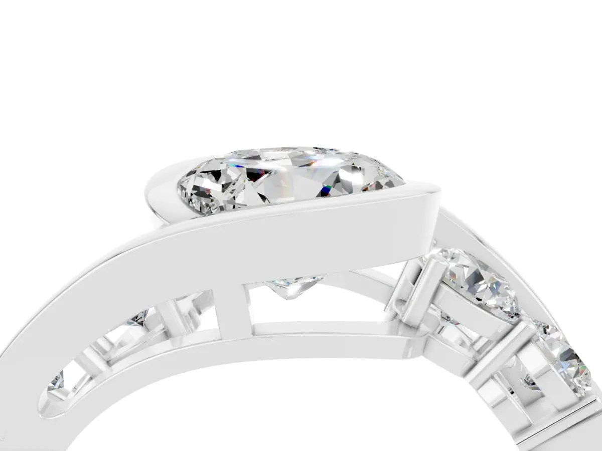 Bezel Set Round Cut Moissanite Bypass Ring with Round Accents Silver