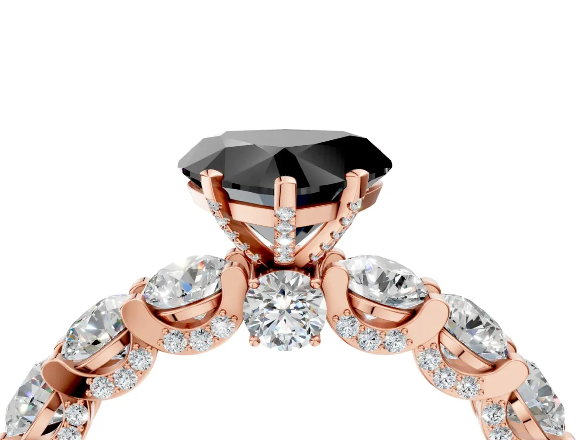 Fancy Black Heart Cut Diamond Side Stone Engagement Ring with Four-Prong Setting Rose gold