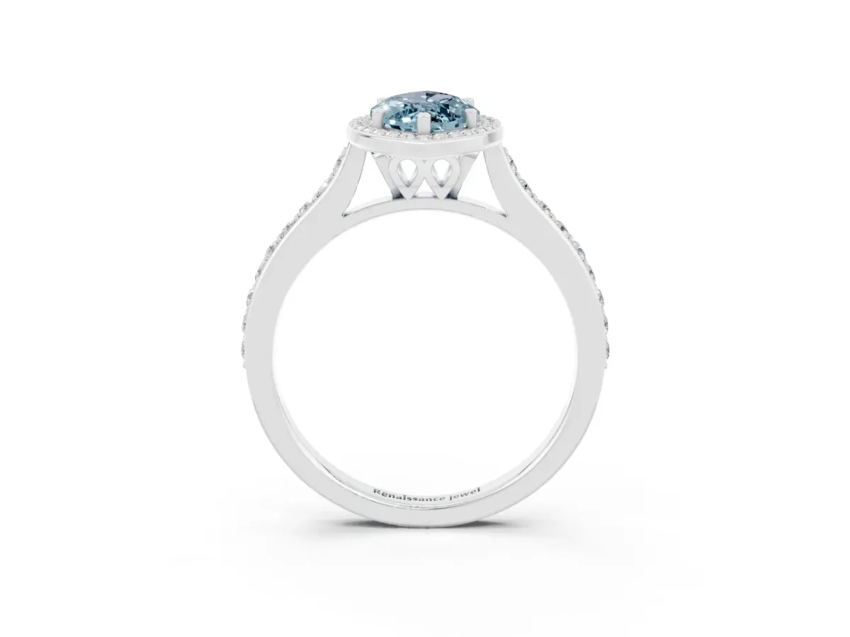 Marquise Cut Aquamarine Halo Engagement Ring with Round Pavé Shoulders and Prong Setting Silver