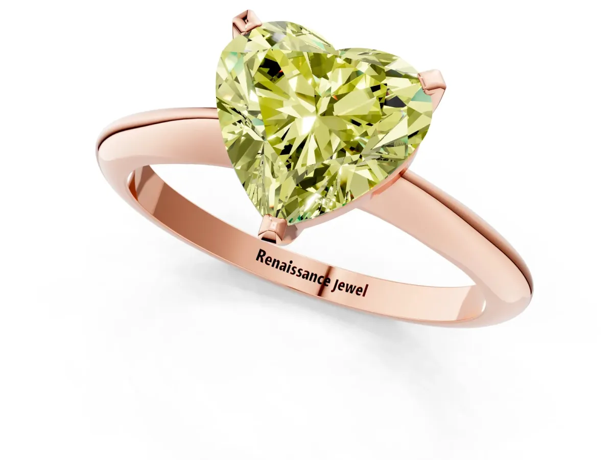 Fancy Yellow Heart Cut Diamond Solitaire Engagement Ring with Classic Band and Four-Prong Setting Rose gold