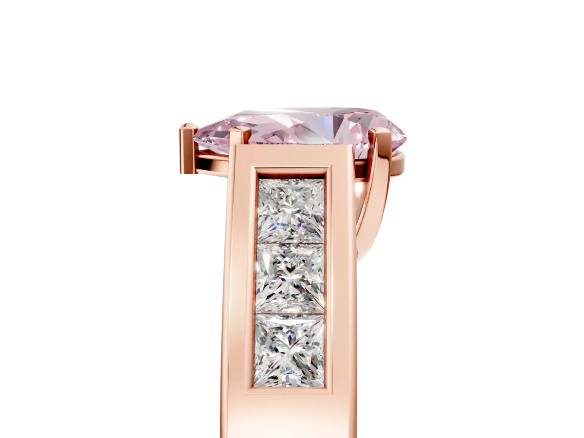 Fancy Pink Pear Cut Cut Channel Set Solitaire Ring with Four-Prong Setting Rose gold
