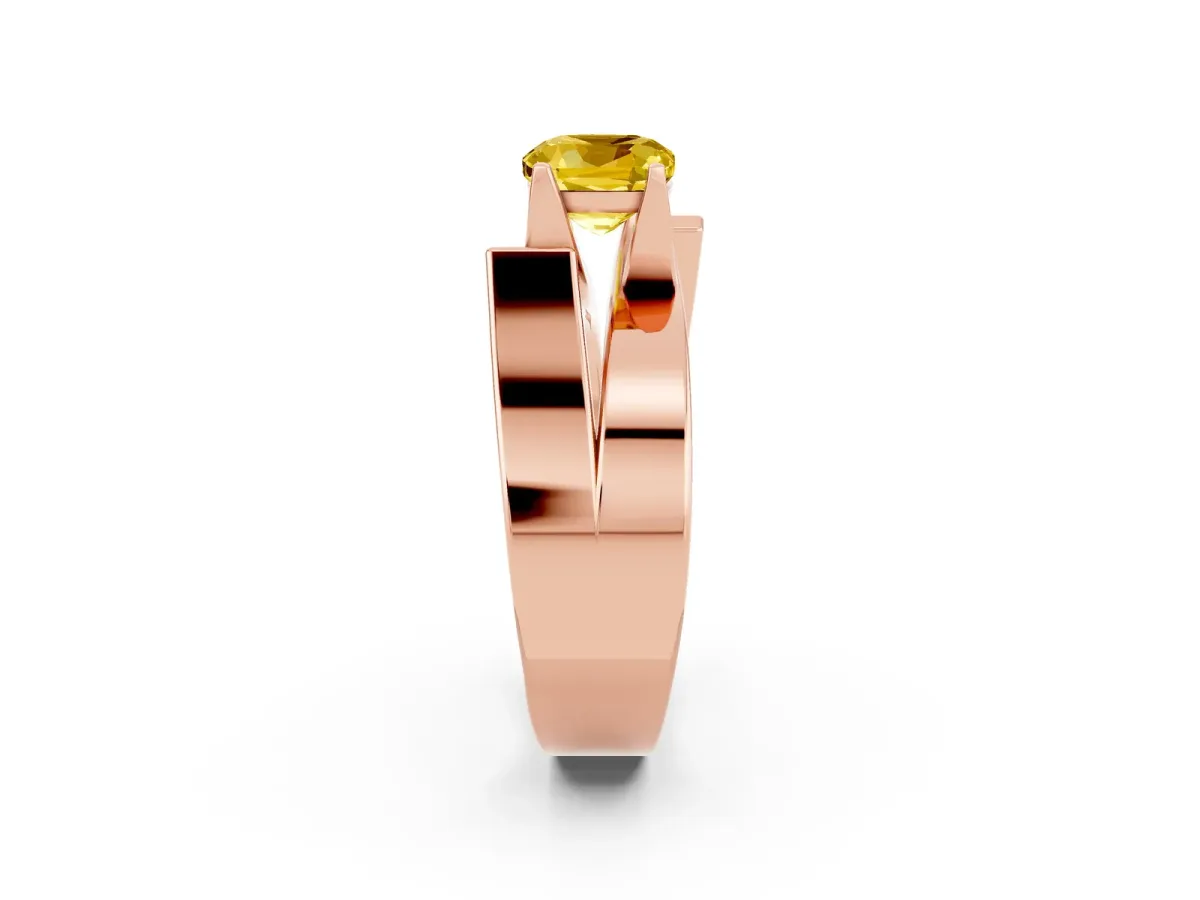 Modern Tension Set Cushion Cut Yellow Sapphire Solitaire Wide Band Ring Rose gold