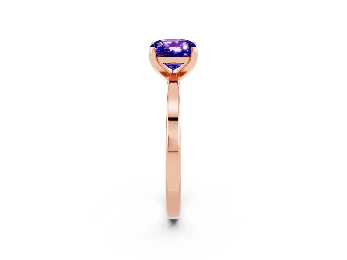 Cushion Cut Tanzanite Solitaire Engagement Ring with Classic Band and Four-Prong Setting Rose gold