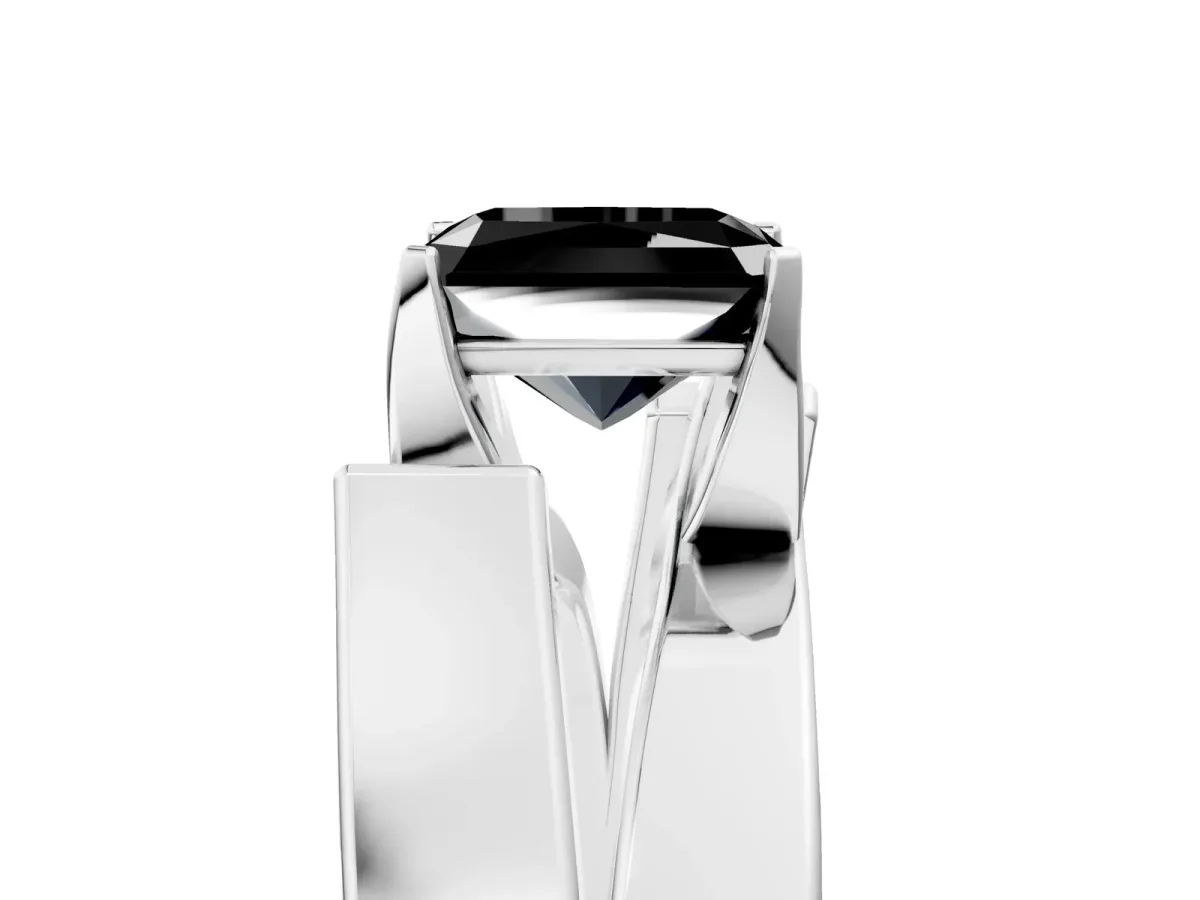 Fancy Black Modern Tension Set Radiant Cut Diamond Solitaire Wide Band Ring Platinum