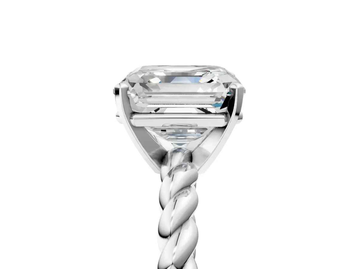 Asscher Cut Cut Solitaire Twisted Band with Four-Prong Setting Platinum